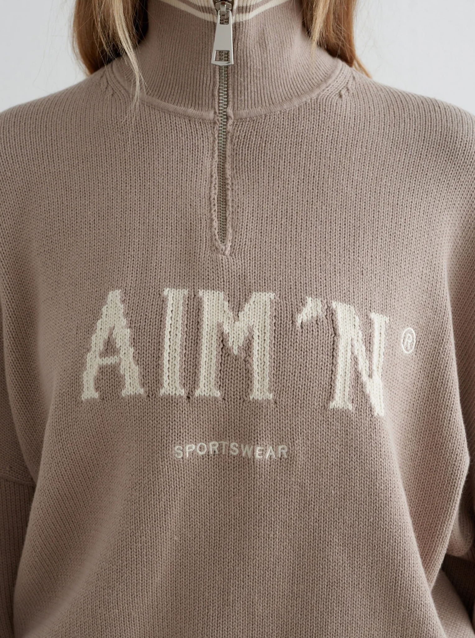 College Knitted Half Zip in Dark Clay