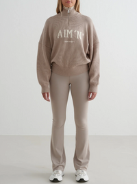 College Knitted Half Zip in Dark Clay
