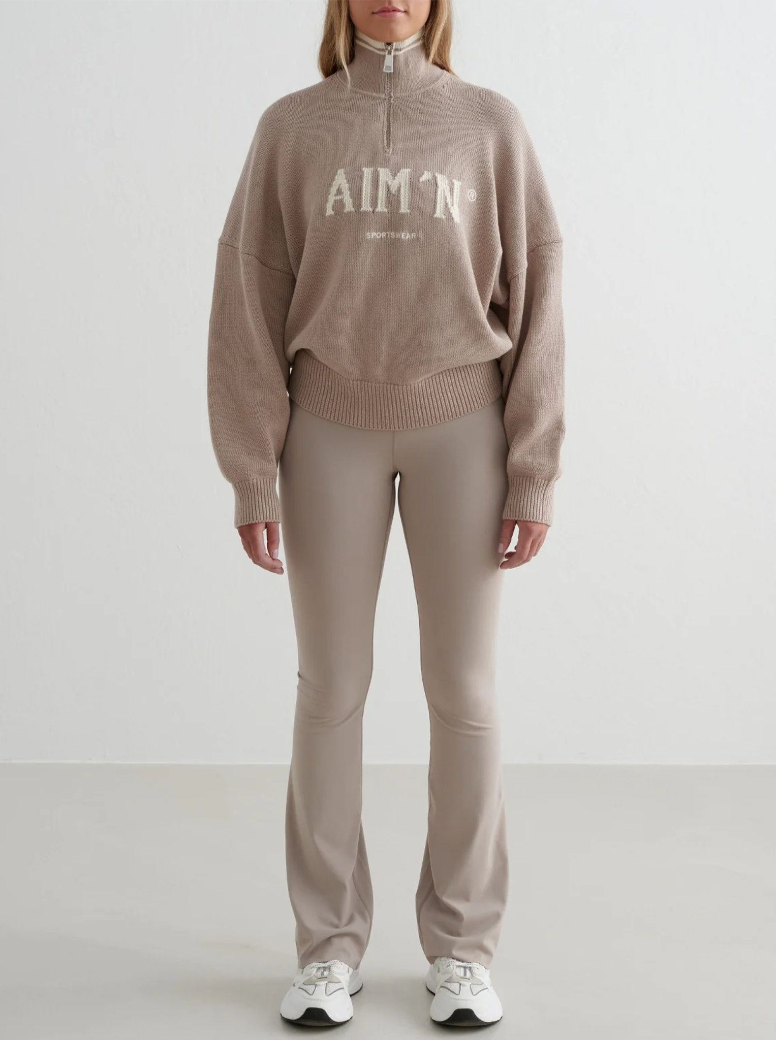 College Knitted Half Zip in Dark Clay
