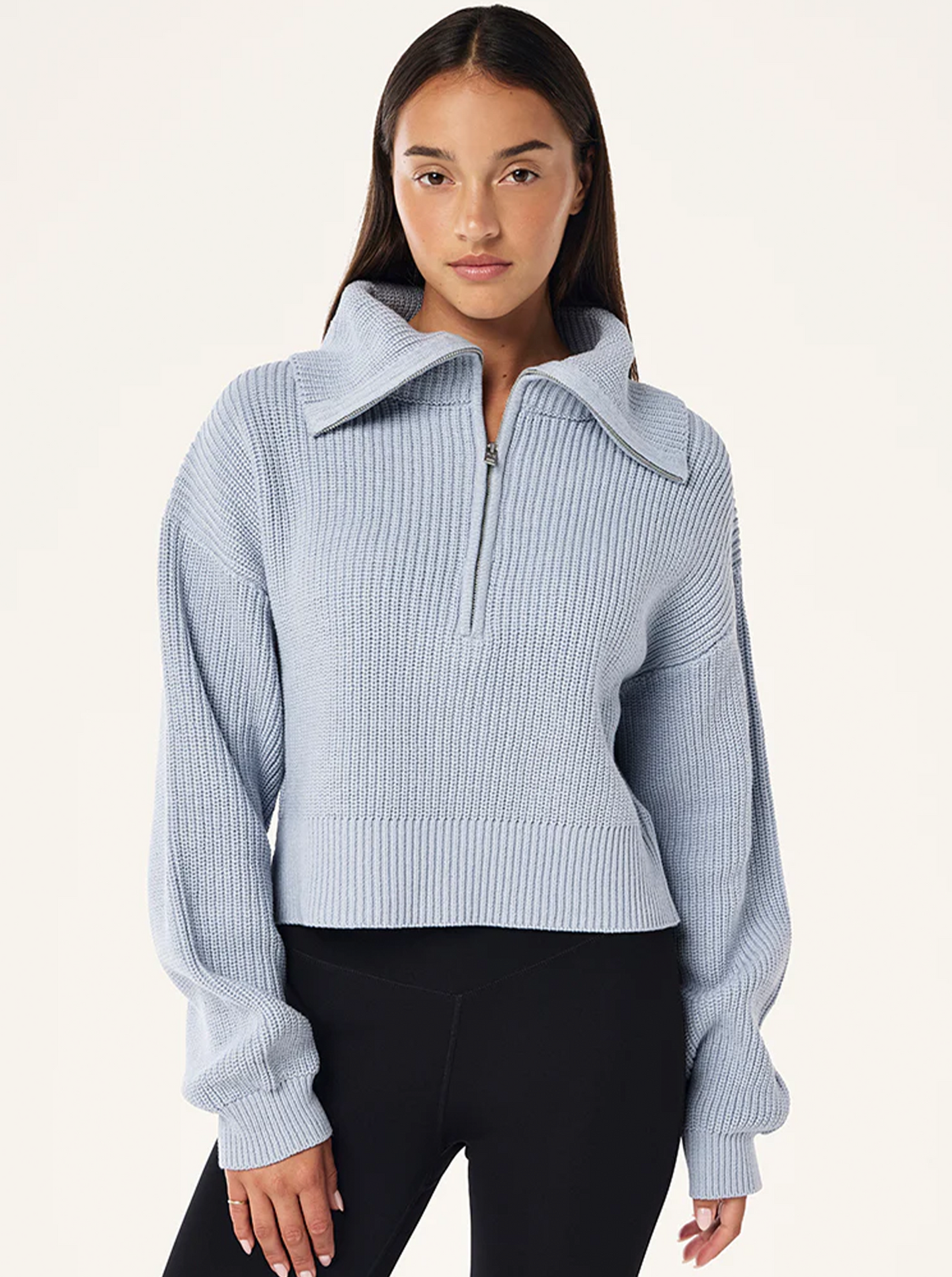 High Season Zip Neck Knit in Ice Blue