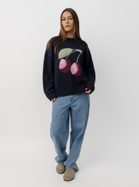 Cherry Jaquard Knit in Navy