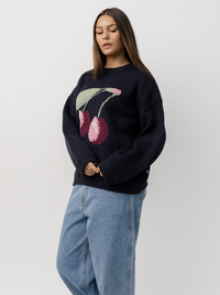 Cherry Jaquard Knit in Navy