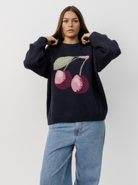 Cherry Jaquard Knit in Navy