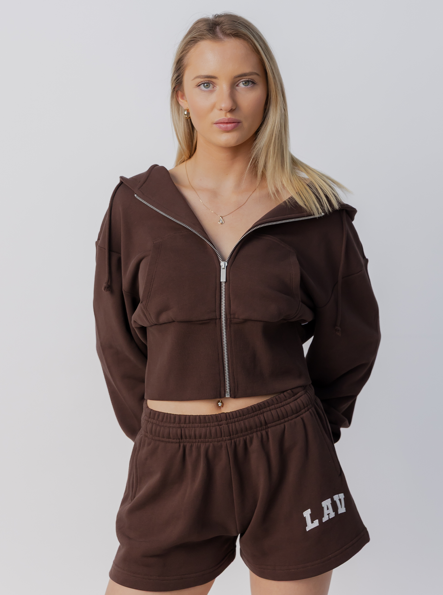 Cinched Zip Through Hoodie