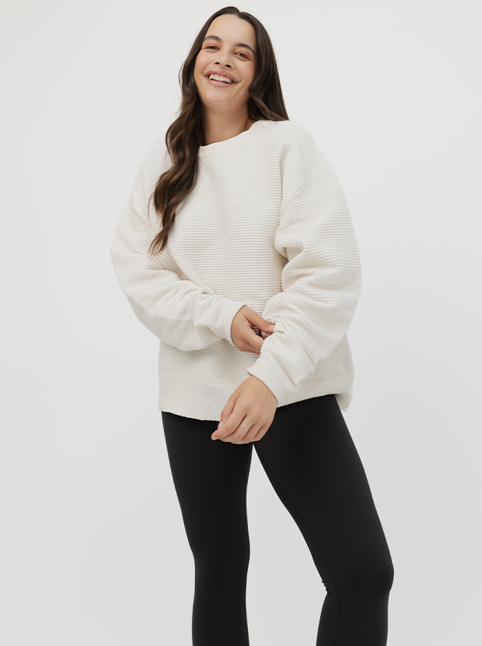 Ribbed Crew in White Cream
