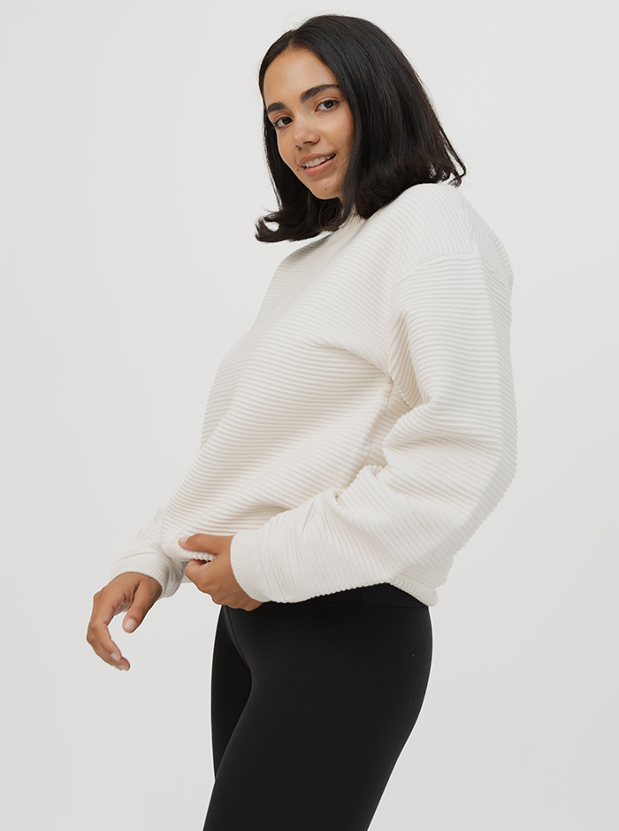Ribbed Crew in White Cream