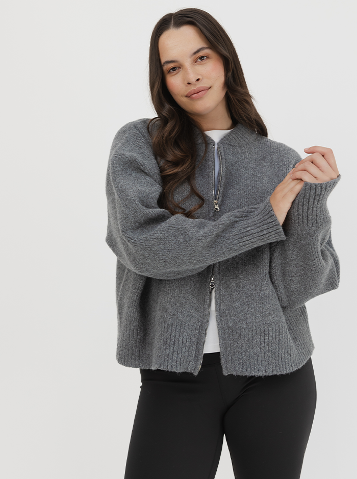 Zip Cardi in Pepper Marl