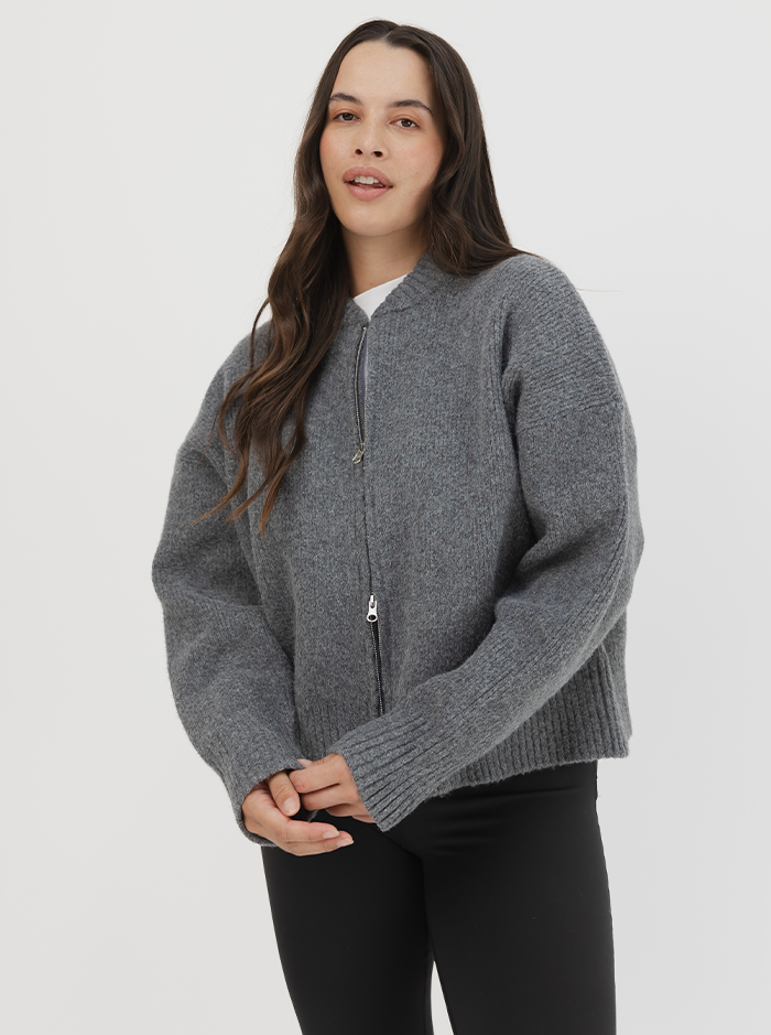 Zip Cardi in Pepper Marl