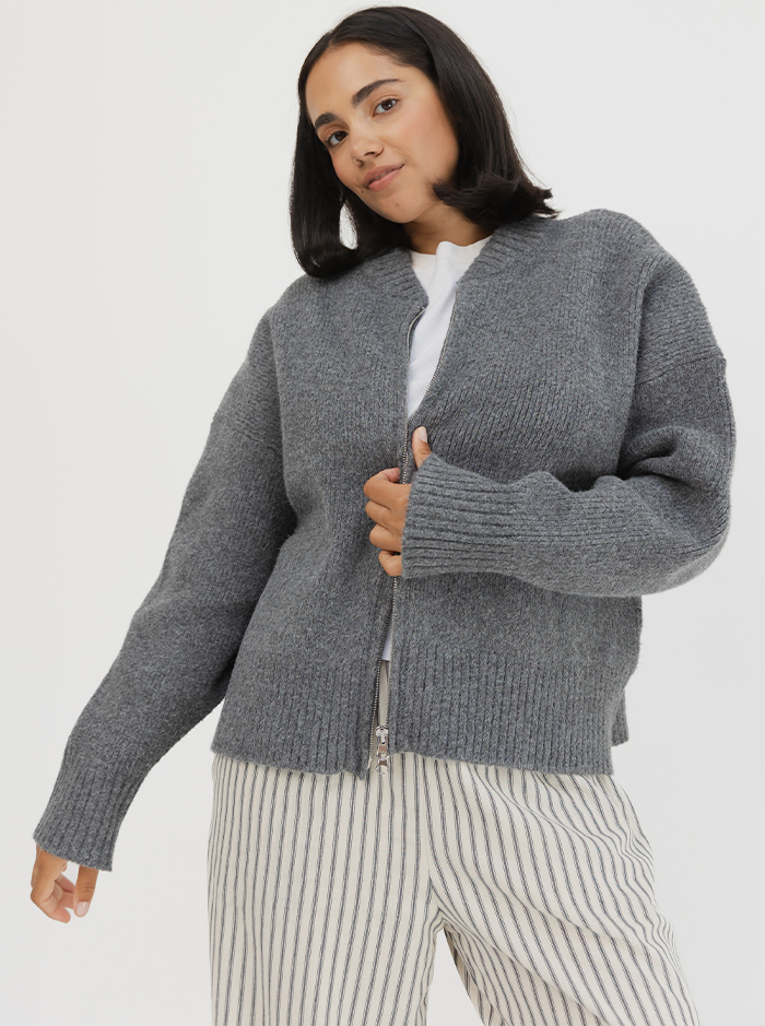 Zip Cardi in Pepper Marl