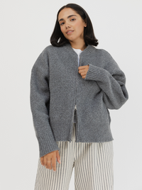 Zip Cardi in Pepper Marl