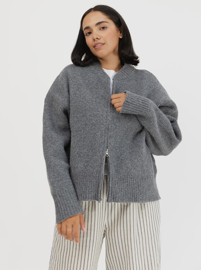 Zip Cardi in Pepper Marl