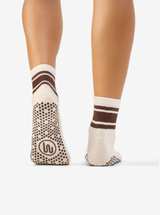 MOVE ACTIVE W CREW GRIP SOCKS - Oat Espresso Stripe