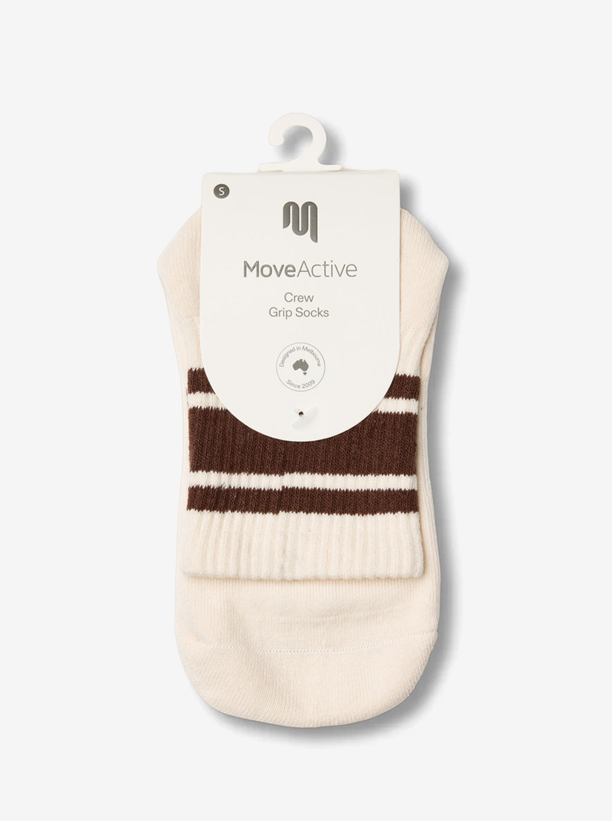 MOVE ACTIVE W CREW GRIP SOCKS - Oat Espresso Stripe