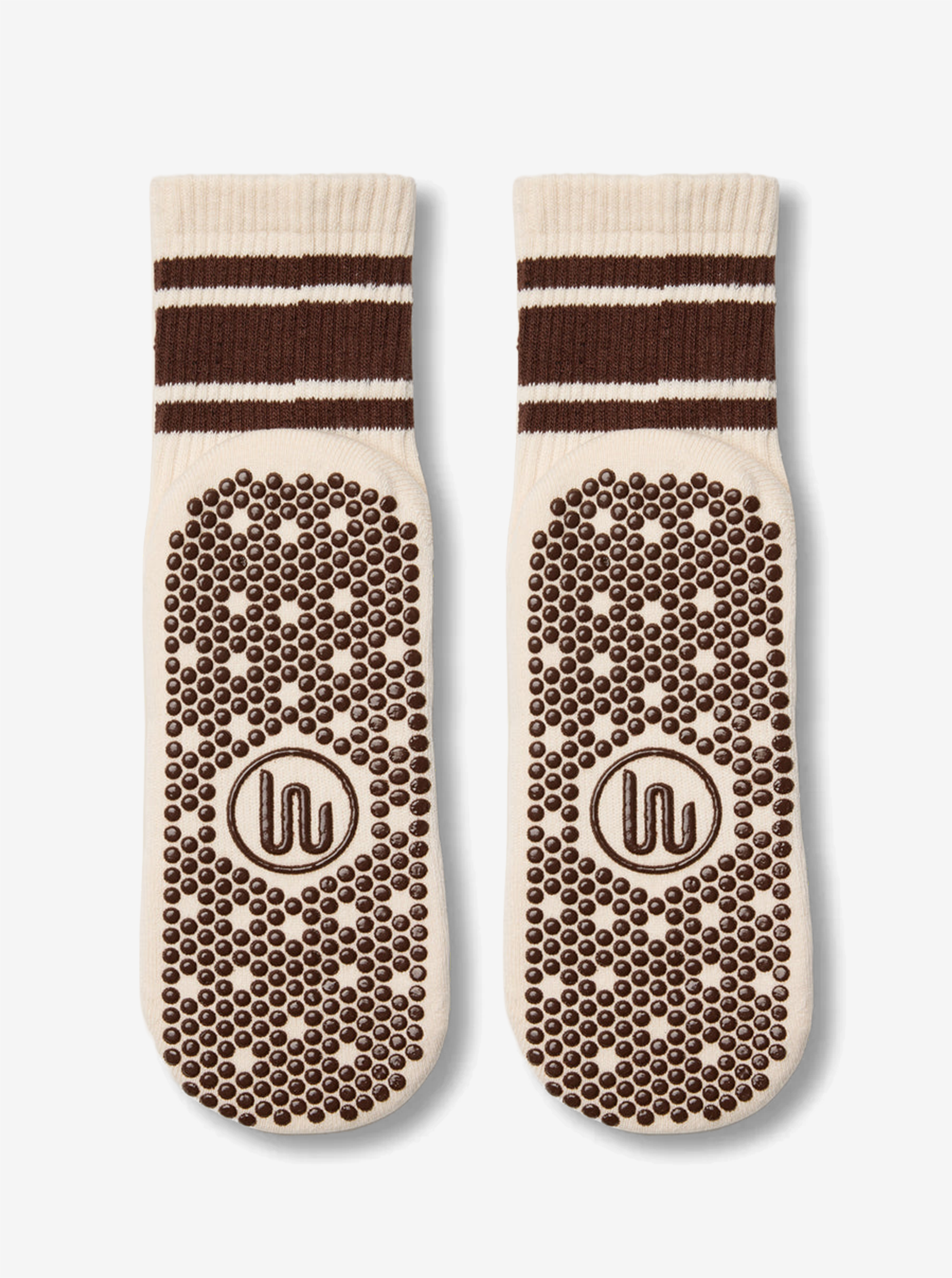MOVE ACTIVE W CREW GRIP SOCKS - Oat Espresso Stripe